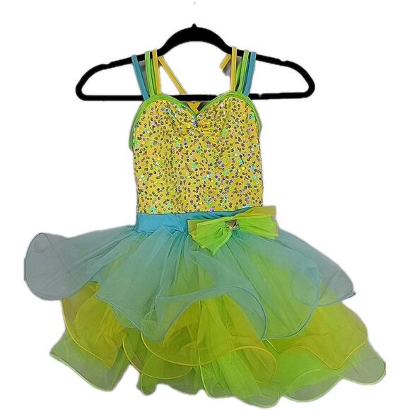 Girl’s Dance Costume, Weissman Costumes, TuTu Yellow BLUE Sequins SZ MC Medium - Picture 1 of 7